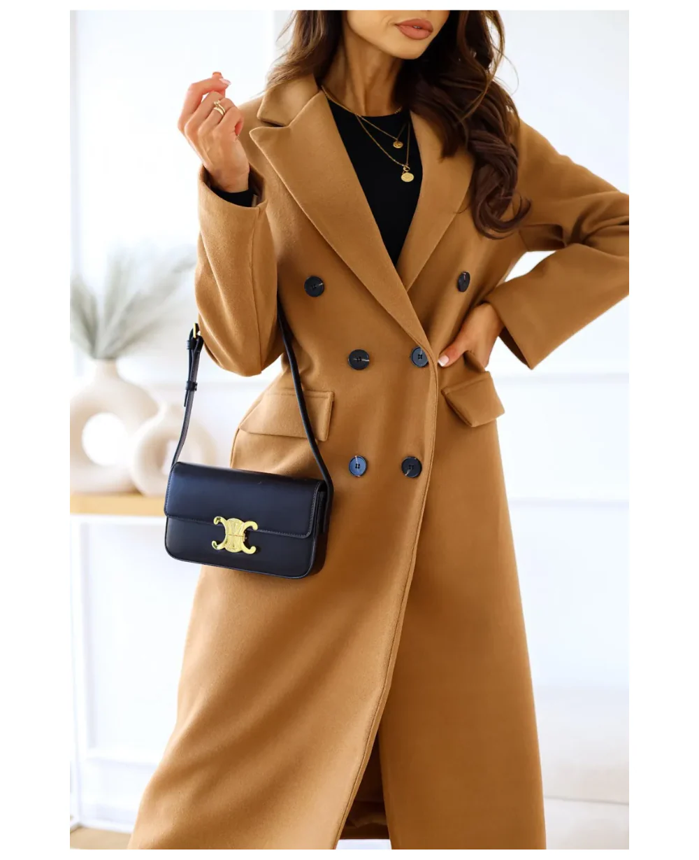 Women’s Long Coat – Wool Blend – Tailored Fit – Double-Breasted – Formal Style