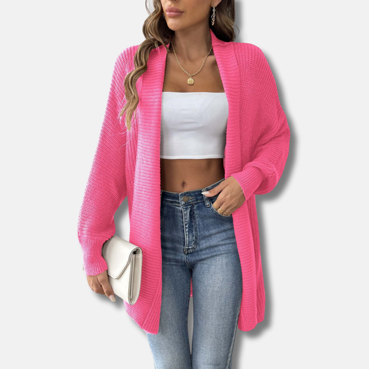 Women’s Longline Cardigan – Chunky Ribbed Knit – Shawl Collar – Pearl Button Accent – Loose Fit