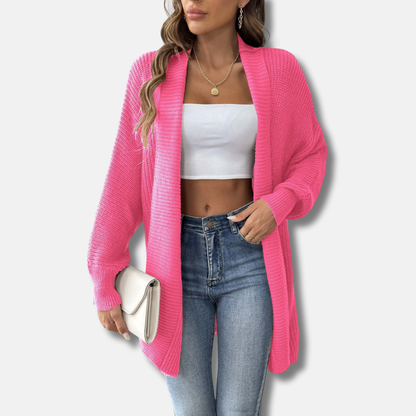 Women’s Longline Cardigan – Chunky Ribbed Knit – Shawl Collar – Pearl Button Accent – Loose Fit