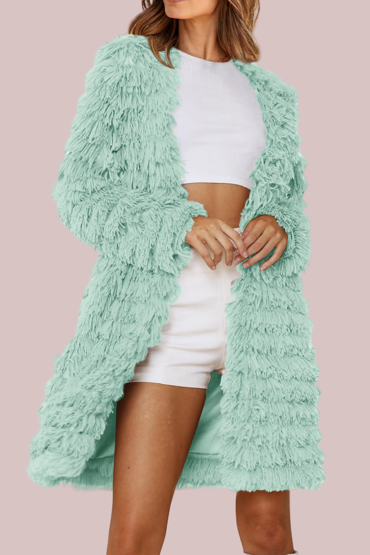 Women’s Longline Cardigans - Shaggy Texture - Relaxed Fit - Open Front Layering Outerwear