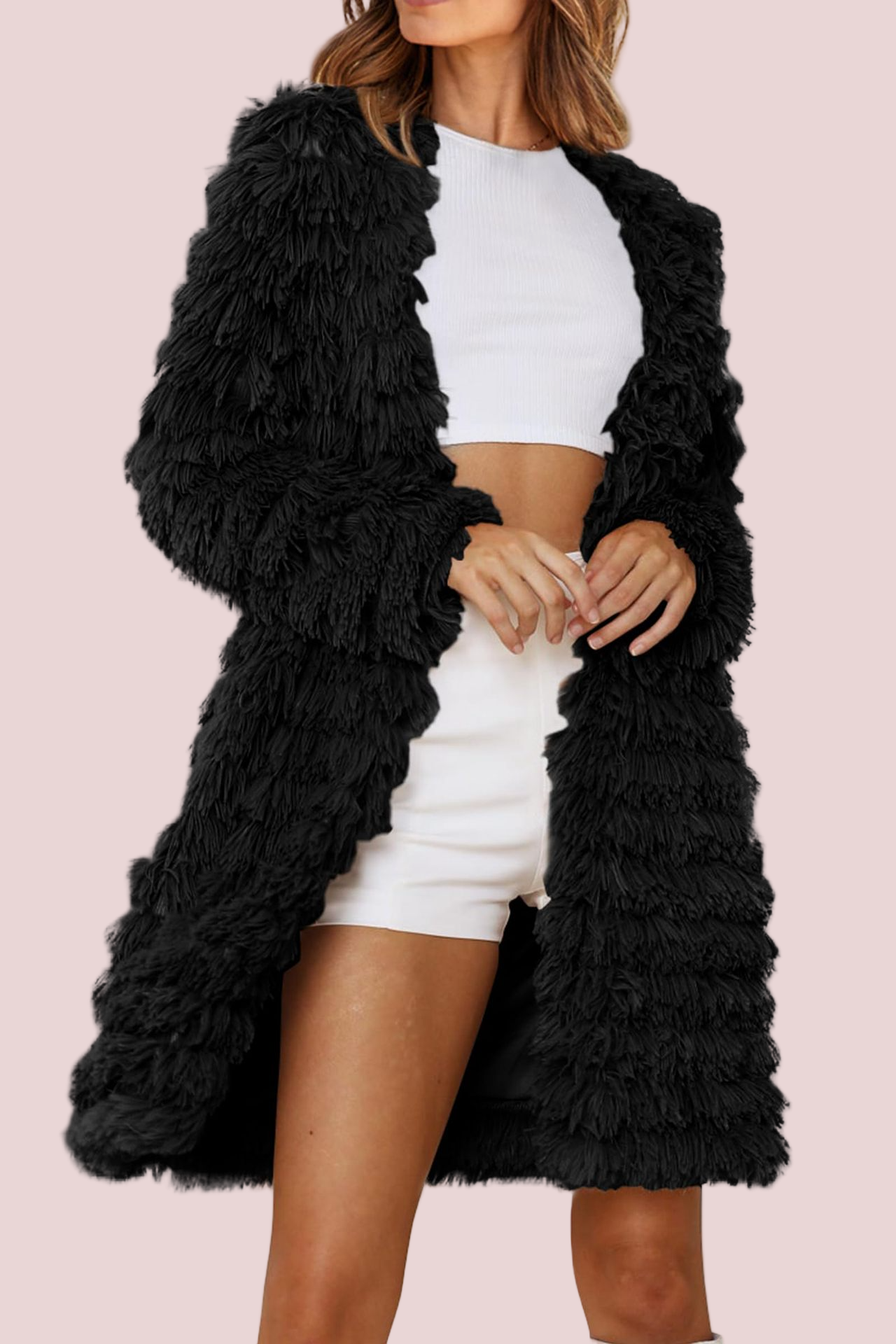 Women’s Longline Cardigans - Shaggy Texture - Relaxed Fit - Open Front Layering Outerwear