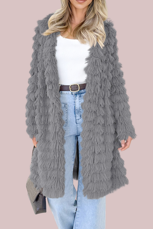 Women’s Longline Cardigans - Shaggy Texture - Relaxed Fit - Open Front Layering Outerwear