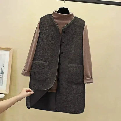 Women’s Longline Vest – Textured Fleece – Relaxed Fit – Open Front with Patch Pockets