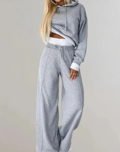 Women’s Loungewear Set – Cropped Hoodie – Wide-Leg Joggers – Relaxed Fit Cotton