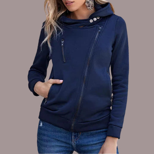 Women’s Moto Jacket – Slim Fit – Cotton Blend – Asymmetrical Zip – Ribbed Trim