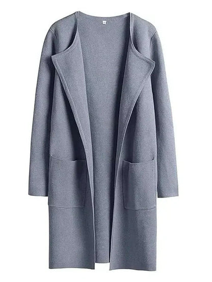 Women’s Open-Front Cardigan – Relaxed Fit – Wool Touch – Mid Length – Patch Pockets
