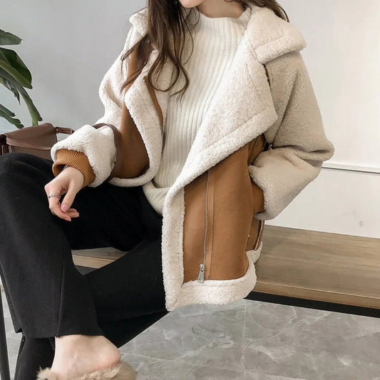 Women’s Oversized Jacket – Brushed Finish – Sherpa Lining – Zipper Closure – Hip Length