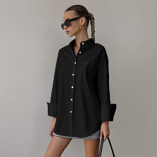 Women’s Oversized Shirt – Cotton Blend – Long Sleeve – Button-Up Relaxed Fit