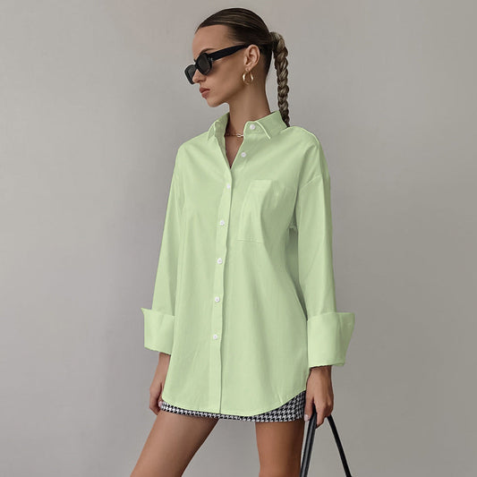 Women’s Oversized Shirt – Cotton Blend – Long Sleeve – Button-Up Relaxed Fit