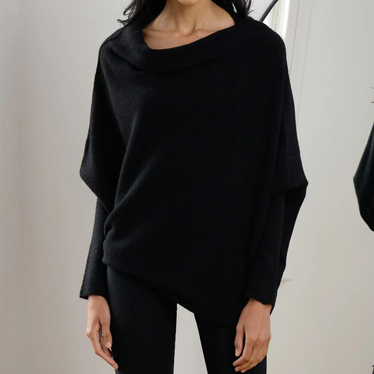 Women’s Oversized Top – Relaxed Fit – Off-Shoulder – Dolman Sleeves – Textured Cuffs