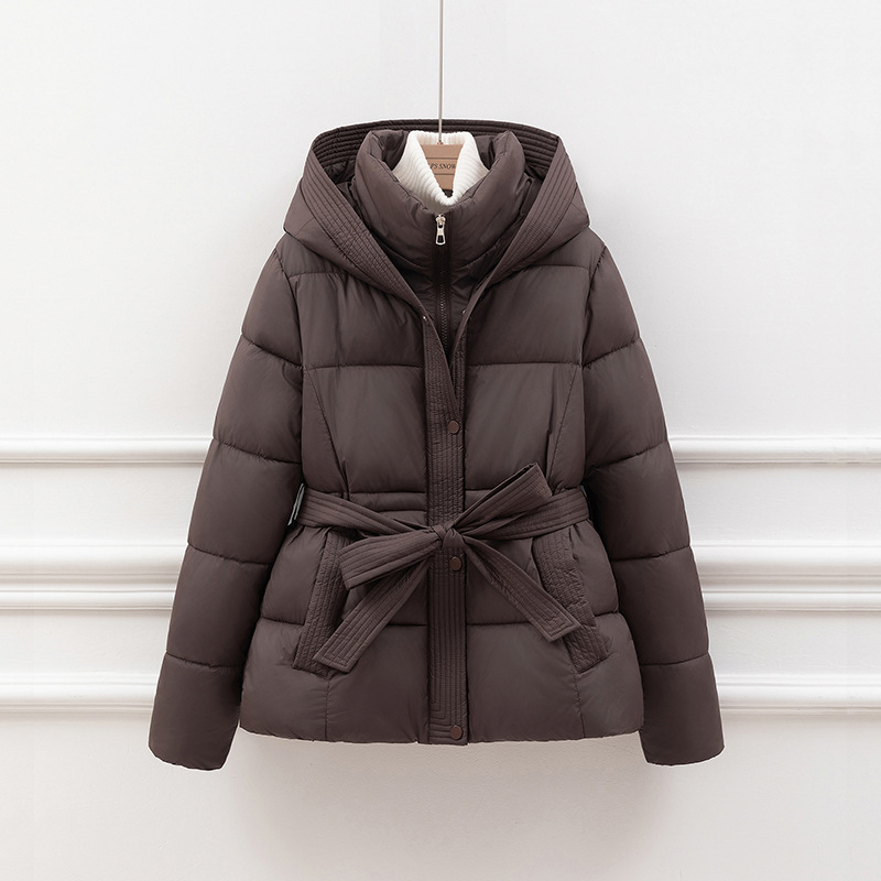 Women’s Padded Coat – Slim Fit – Quilted Insulation – Hooded with Tie Waist