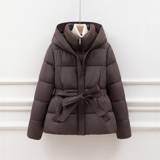 Women’s Padded Coat – Slim Fit – Quilted Insulation – Hooded with Tie Waist