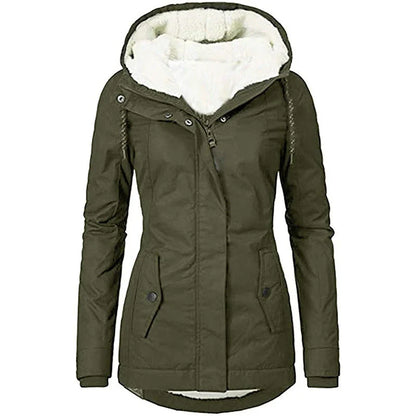 Women’s Parka Coat – Semi-Fitted – Plush Lined Hood – Weather-Resistant – Mid-Thigh Length