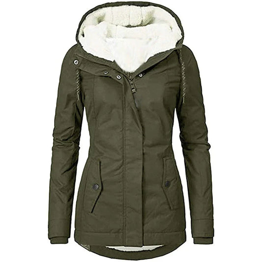 Women’s Parka Coat – Semi-Fitted – Plush Lined Hood – Weather-Resistant – Mid-Thigh Length