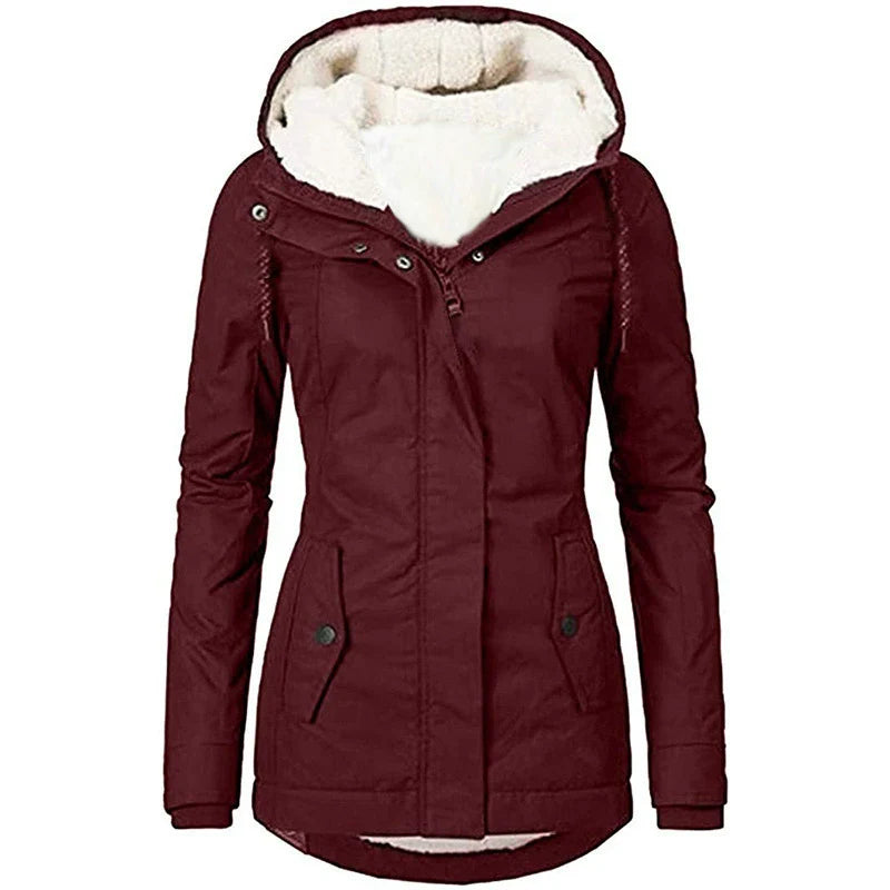 Women’s Parka Coat – Semi-Fitted – Plush Lined Hood – Weather-Resistant – Mid-Thigh Length