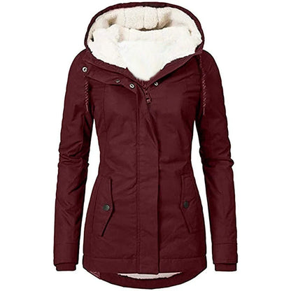 Women’s Parka Coat – Semi-Fitted – Plush Lined Hood – Weather-Resistant – Mid-Thigh Length