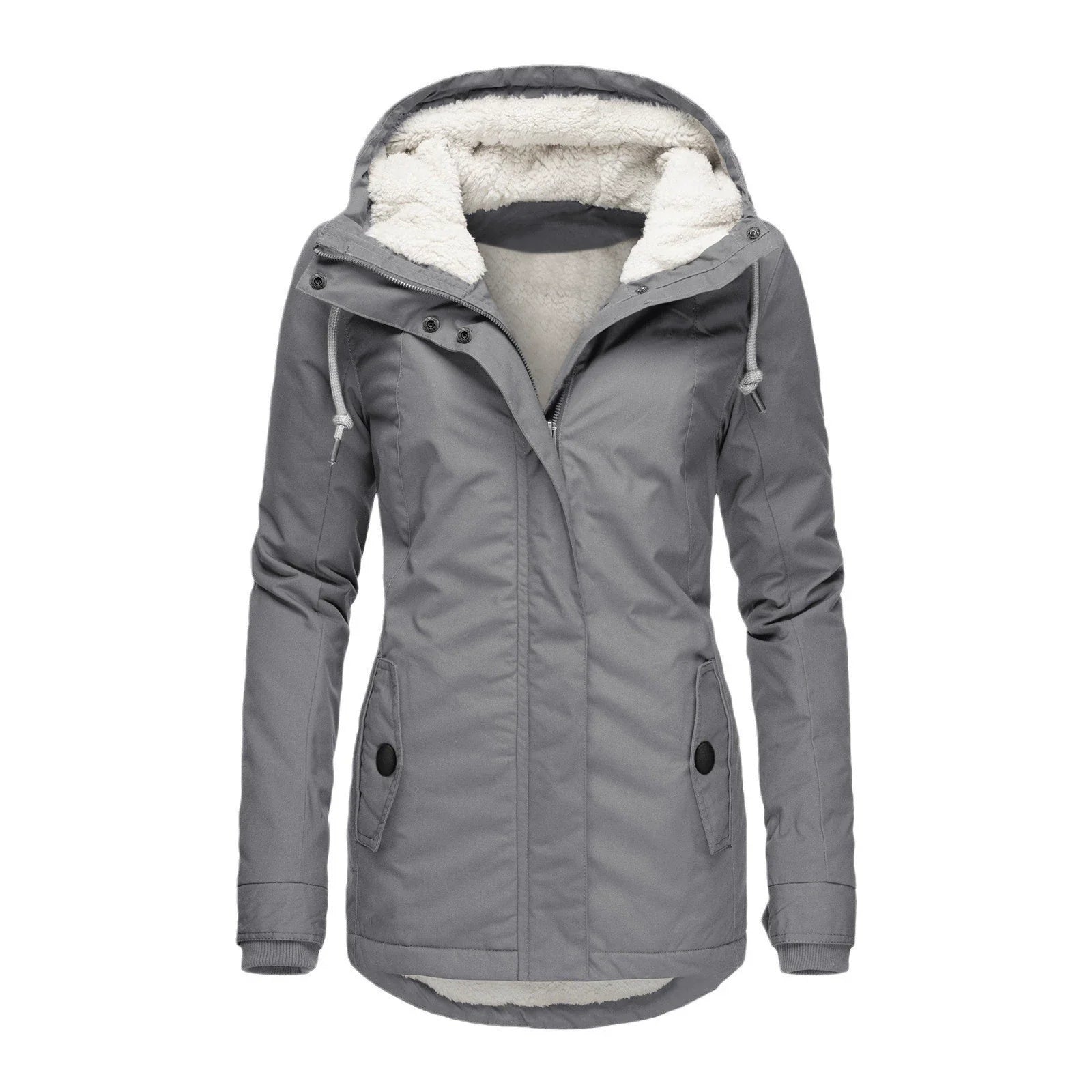 Women’s Parka Coat – Semi-Fitted – Plush Lined Hood – Weather-Resistant – Mid-Thigh Length
