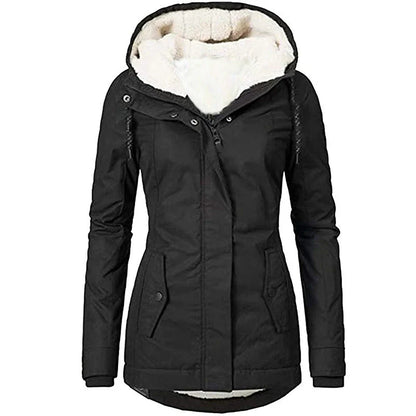 Women’s Parka Coat – Semi-Fitted – Plush Lined Hood – Weather-Resistant – Mid-Thigh Length