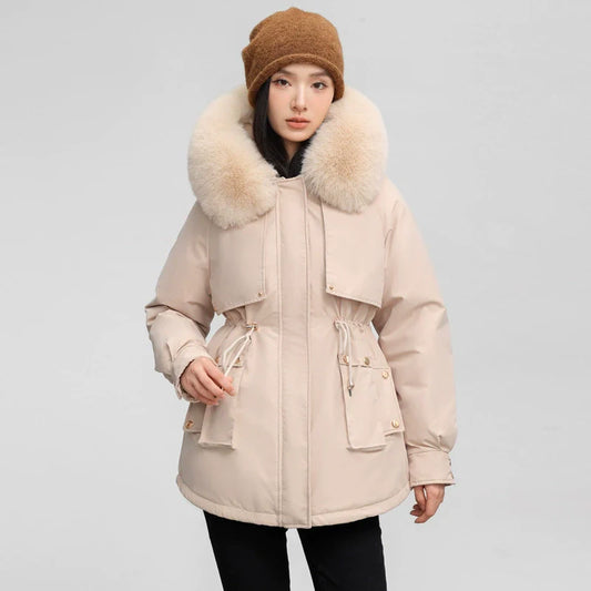 Women’s Parka Jacket – Water-Resistant – Detachable Faux Fur Collar – Adjustable Waist