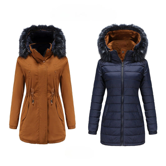 Women’s Parka Jacket – Water-Resistant – Faux Fur Hood – Mid-Thigh Length – Adjustable Waist