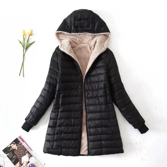 Women’s Puffer Coat – Quilted Insulated – Plush Lining – Hooded Mid-Length Fit