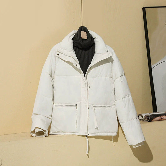 Women’s Puffer Coat – Quilted Insulated – Relaxed Boxy Fit – Cropped with Stand Collar