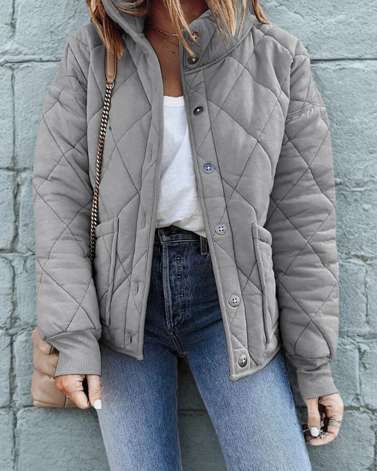 Women’s Puffer Jacket – Cropped Fit – Quilted Insulated – Stand Collar – Zip Pockets