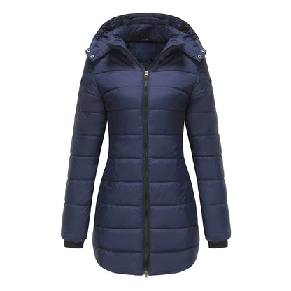 Women’s Puffer Jacket – Insulated Padding – Detachable Hood – Mid-Length Fit – Ribbed Cuffs