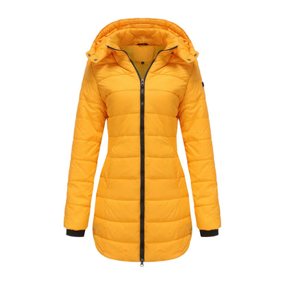 Women’s Puffer Jacket – Insulated Padding – Detachable Hood – Mid-Length Fit – Ribbed Cuffs