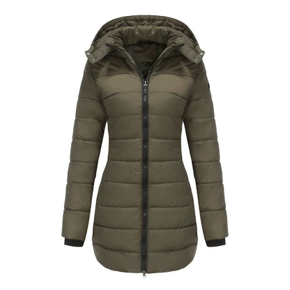 Women’s Puffer Jacket – Insulated Padding – Detachable Hood – Mid-Length Fit – Ribbed Cuffs