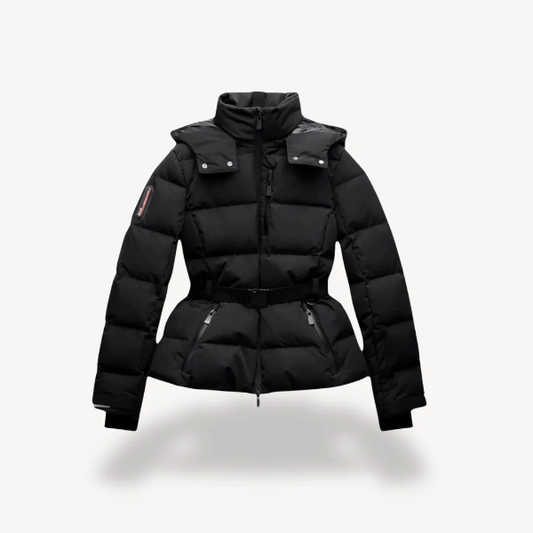 Women’s Puffer Jacket – Water-Resistant Quilted – Tailored Fit with Belt – High Collar