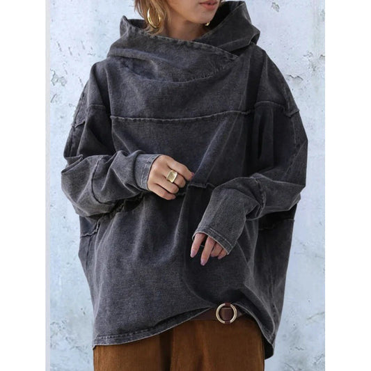 Women’s Pullover Hoodie – Oversized Fit – Draped Cowl Neck – Cotton Blend – Casual Style