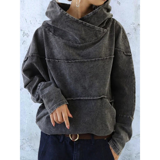 Women’s Pullover Hoodie – Oversized Fit – Draped Cowl Neck – Cotton Blend – Casual Style
