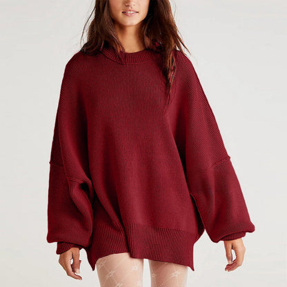 Women’s Pullover Knit Sweater – Oversized Fit – Long Sleeve – Textured – Side Slits