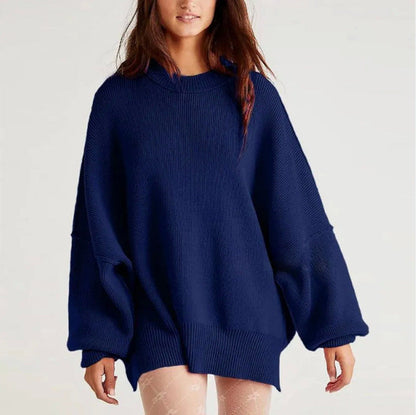 Women’s Pullover Knit Sweater – Oversized Fit – Long Sleeve – Textured – Side Slits