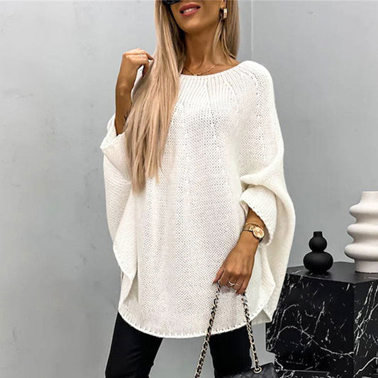 Women’s Pullover – Oversized Fit – Wool Blend – Batwing Sleeves – Tunic Length