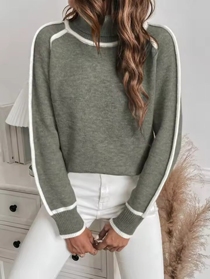 Women’s Pullover Sweater – Knit Wool – Relaxed Fit – High Roll Neck – Raglan Sleeves