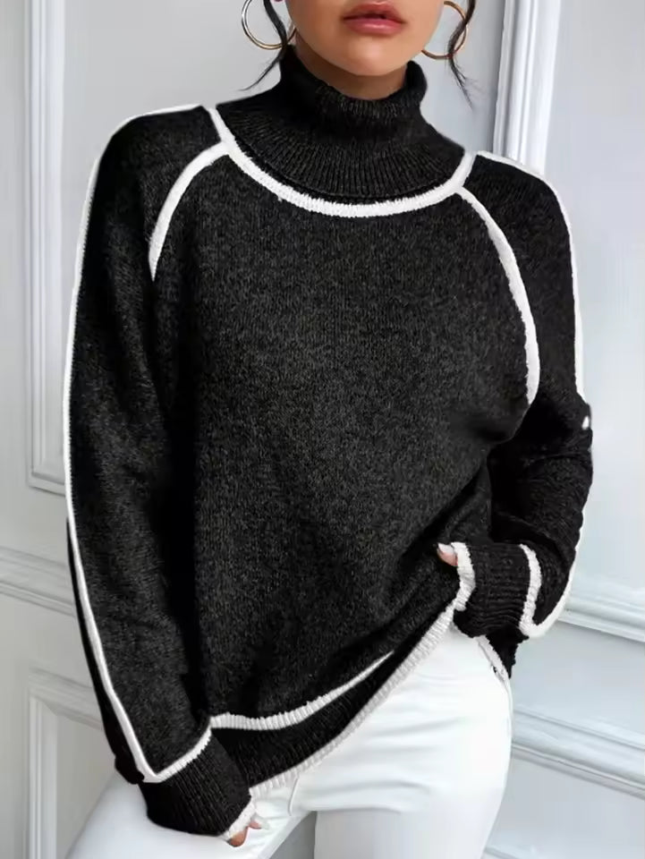 Women’s Pullover Sweater – Knit Wool – Relaxed Fit – High Roll Neck – Raglan Sleeves