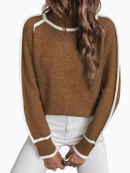 Women’s Pullover Sweater – Knit Wool – Relaxed Fit – High Roll Neck – Raglan Sleeves