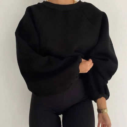 Women’s Pullover Sweater – Loose Fit – Soft Knit – Balloon Sleeves – Round Neck