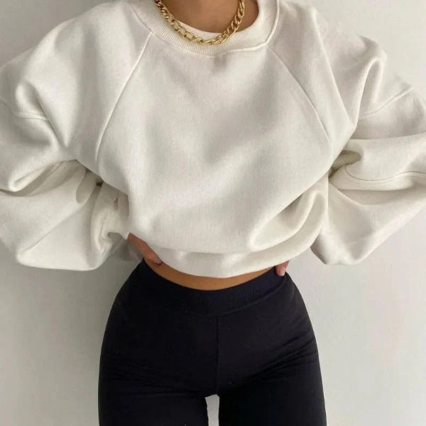 Women’s Pullover Sweater – Loose Fit – Soft Knit – Balloon Sleeves – Round Neck