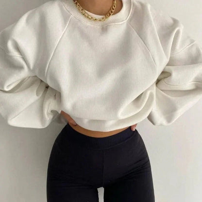 Women’s Pullover Sweater – Loose Fit – Soft Knit – Balloon Sleeves – Round Neck