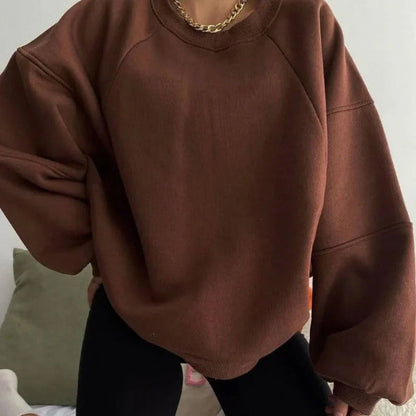 Women’s Pullover Sweater – Loose Fit – Soft Knit – Balloon Sleeves – Round Neck
