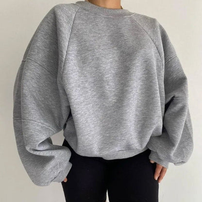 Women’s Pullover Sweater – Loose Fit – Soft Knit – Balloon Sleeves – Round Neck