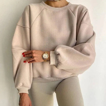 Women’s Pullover Sweater – Loose Fit – Soft Knit – Balloon Sleeves – Round Neck