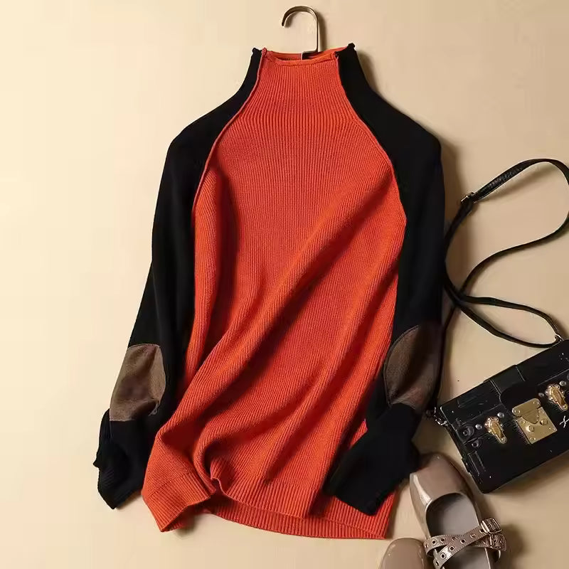 Women’s Pullover Sweater – Relaxed Fit – Ribbed Knit – Half Turtleneck – Raglan Sleeves