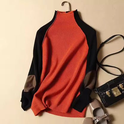 Women’s Pullover Sweater – Relaxed Fit – Ribbed Knit – Half Turtleneck – Raglan Sleeves