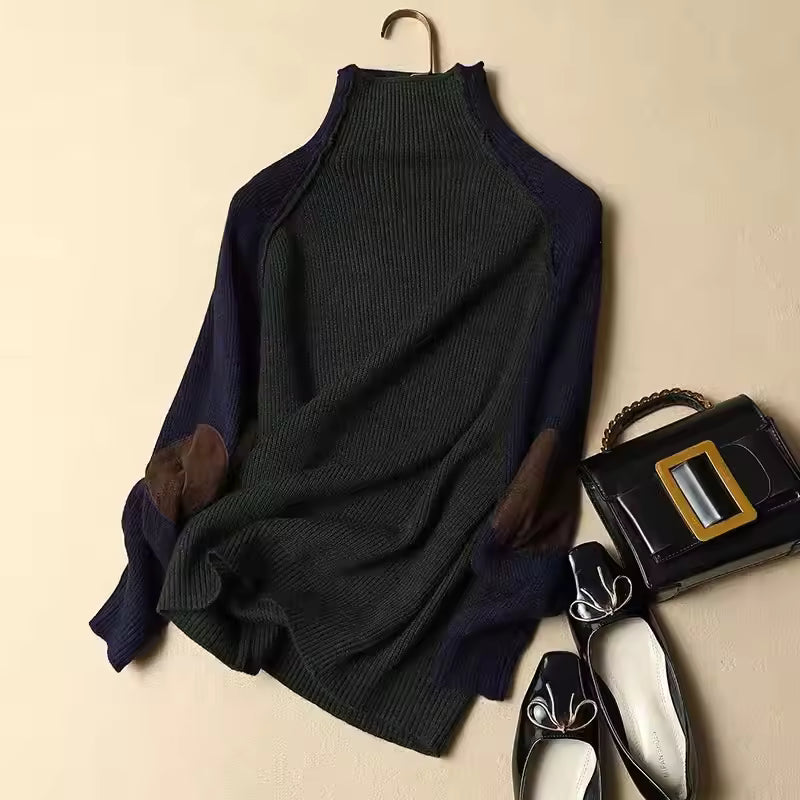 Women’s Pullover Sweater – Relaxed Fit – Ribbed Knit – Half Turtleneck – Raglan Sleeves