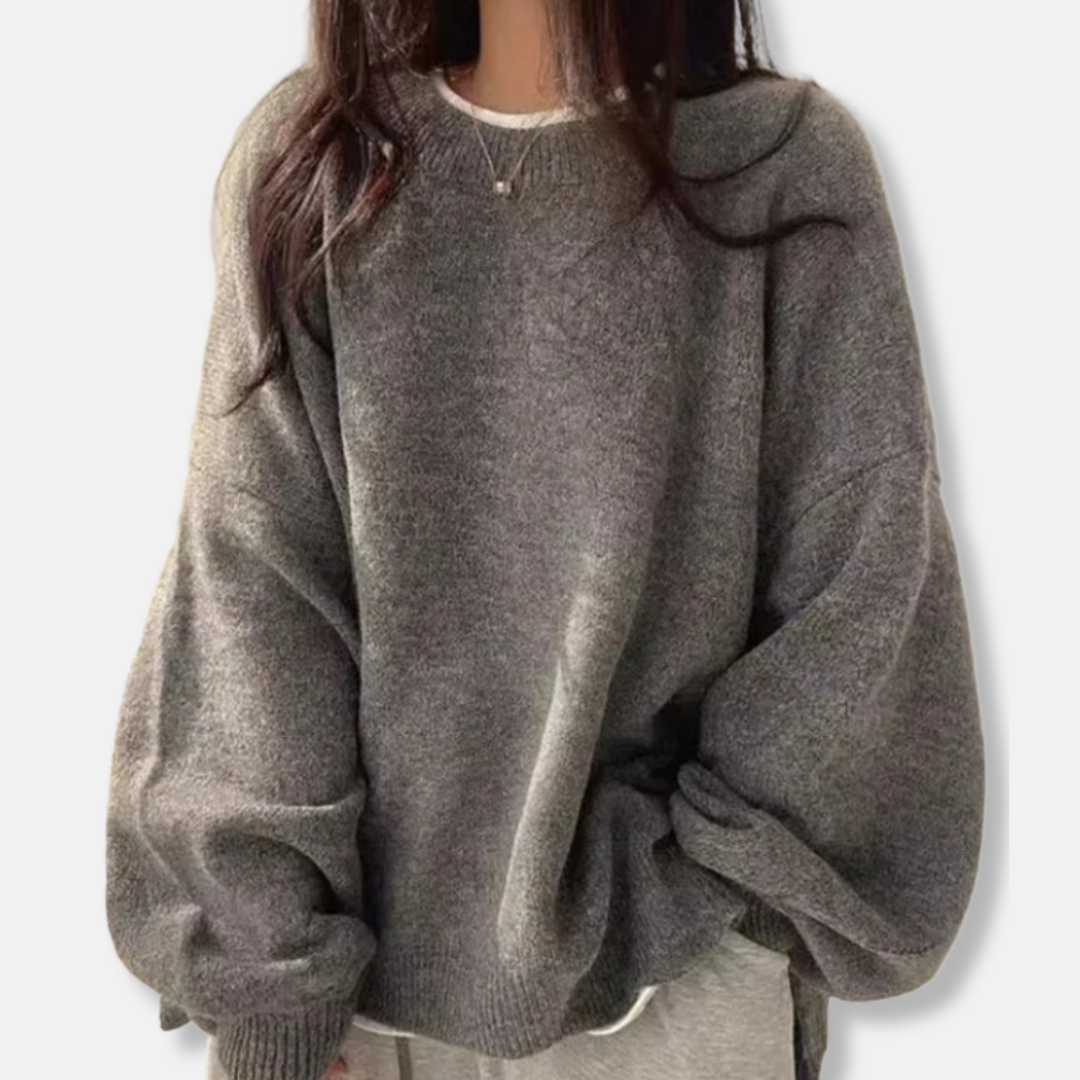 Women’s Pullover Sweatshirt – Oversized Fit – Soft Knit – Balloon Sleeves – Ribbed Trim