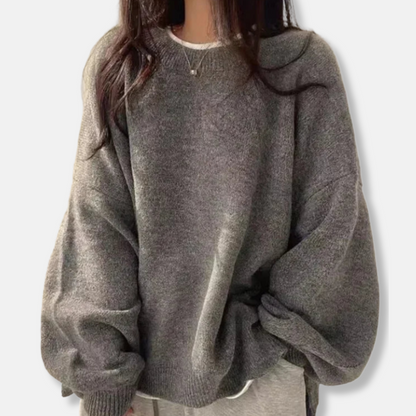 Women’s Pullover Sweatshirt – Oversized Fit – Soft Knit – Balloon Sleeves – Ribbed Trim